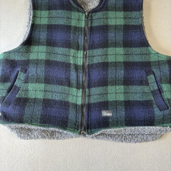 Vtg Codet Green Plaid Wool Sherpa Lined Hunting Field Vest outdoor Mens 2XL Zip - Picture 3 of 12